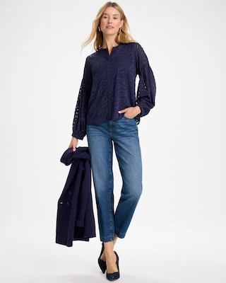 Zebra Animal Jacquard Popover Blouse | Chico's